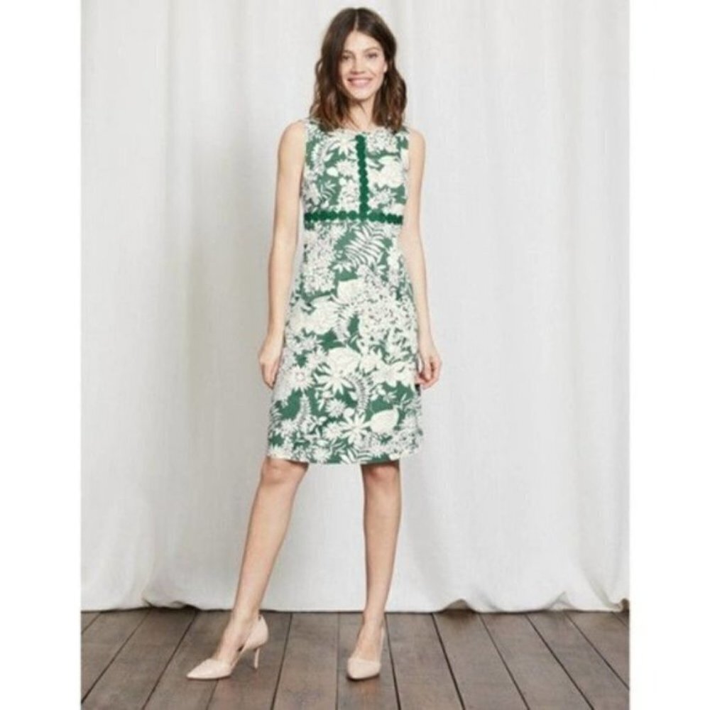Boden Vivienne Green and White Floral Print Sheath Dress